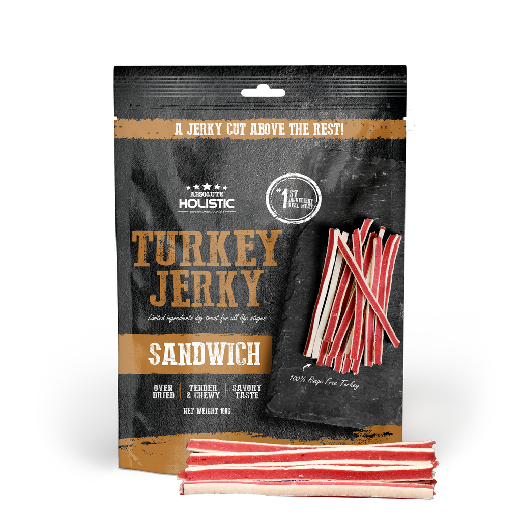 Absolute Holistic Grain Free Treats for Dog - Turkey Jerky Sandwich (100g).