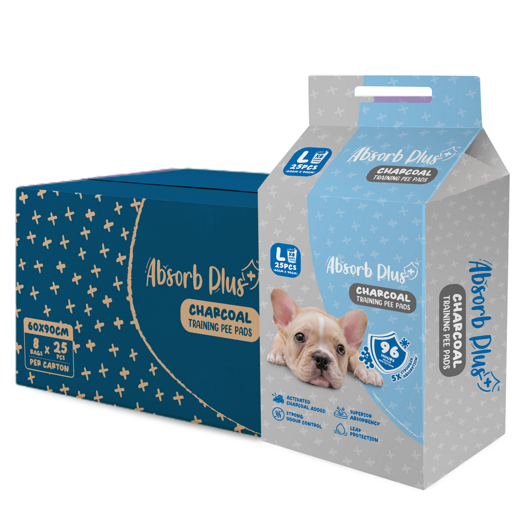 [CTN OF 8] Absorb Plus Charcoal Pee Pad Pet Sheets - L (8x25pcs) | 60cm x 90cm.
