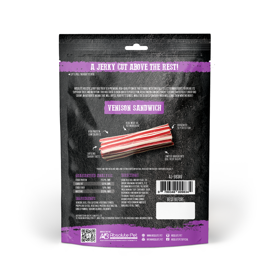 Absolute Holistic Grain Free Treats for Dog - Venison Jerky Sandwich (100g).