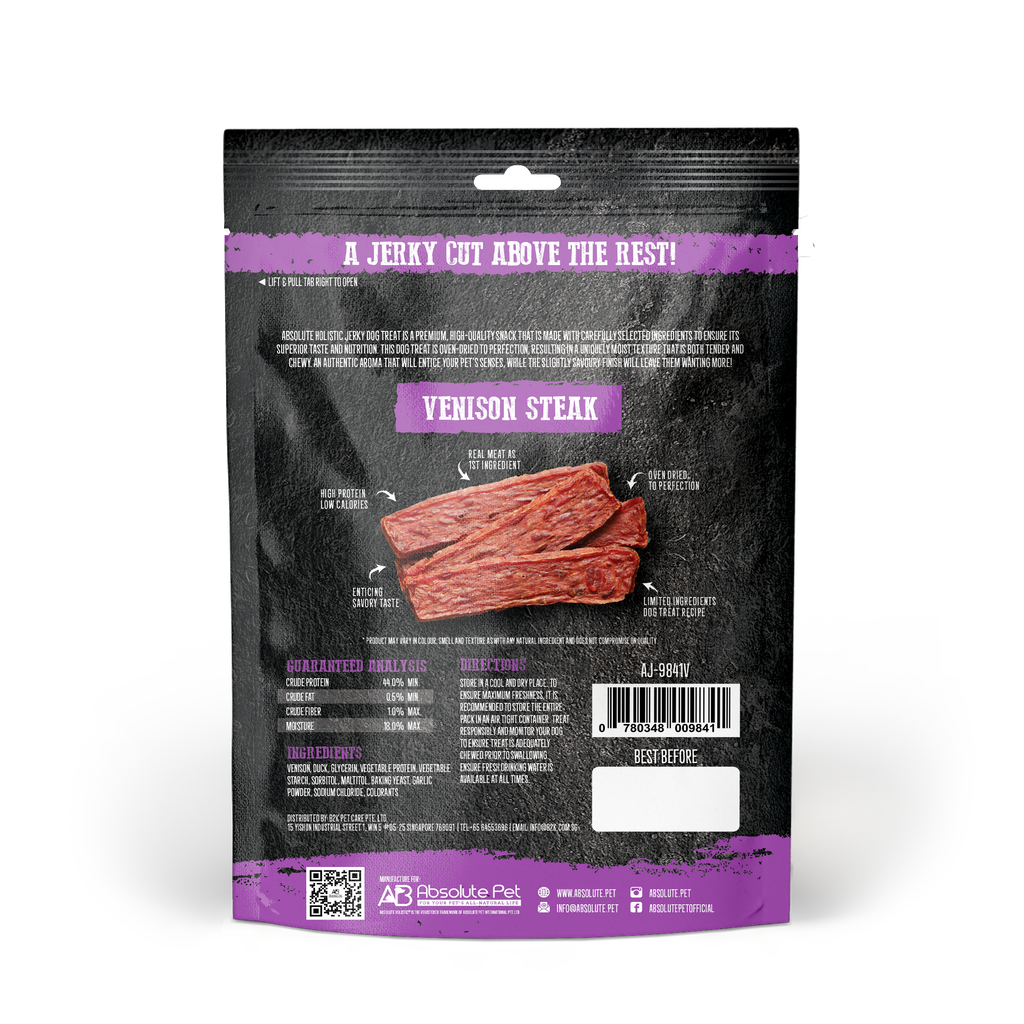 Absolute Holistic Grain Free Treats for Dog - Venison Jerky Steak (100g).