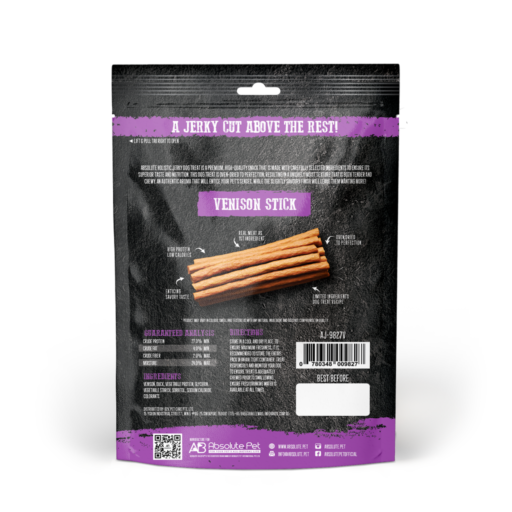 Absolute Holistic Grain Free Treats for Dog - Venison Jerky Loin Stick (100g).