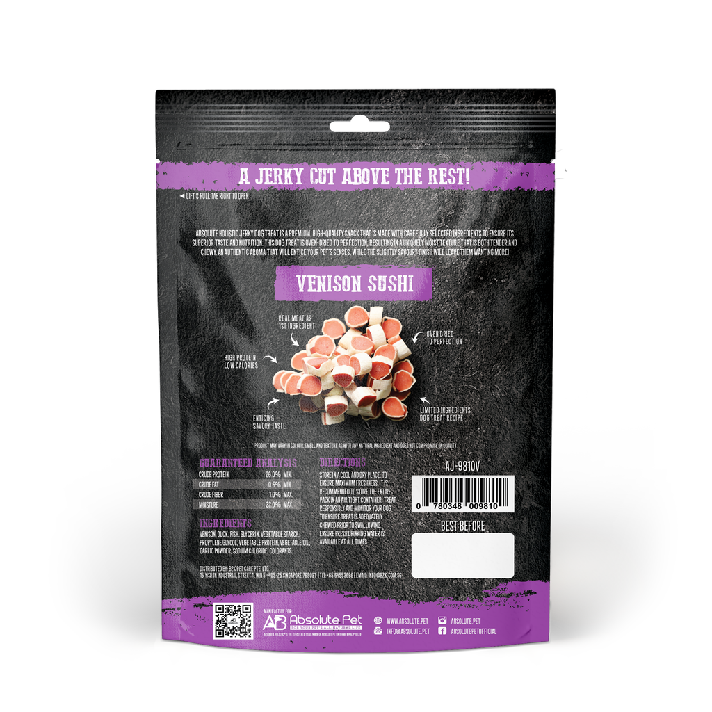 Absolute Holistic Grain Free Treats for Dog - Venison Jerky Sushi (100g).