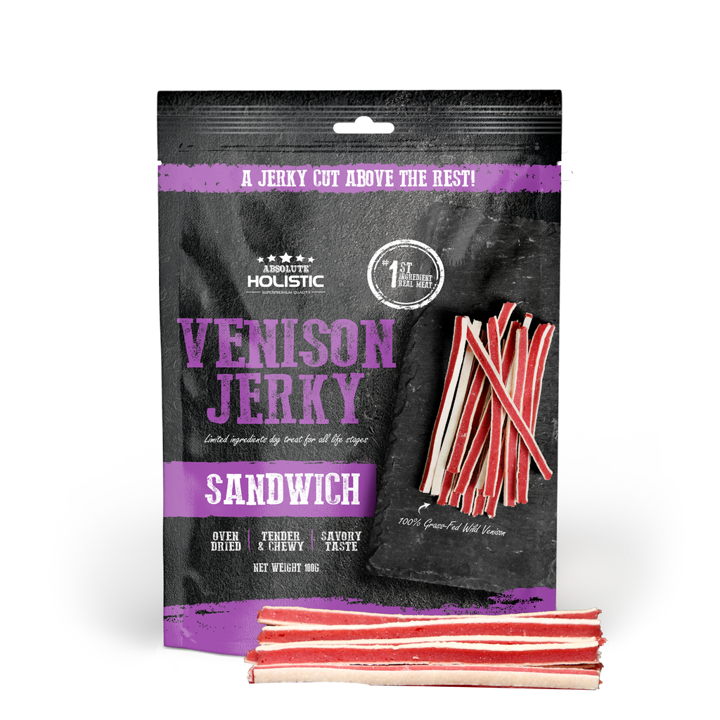 Absolute Holistic Grain Free Treats for Dog - Venison Jerky Sandwich (100g).