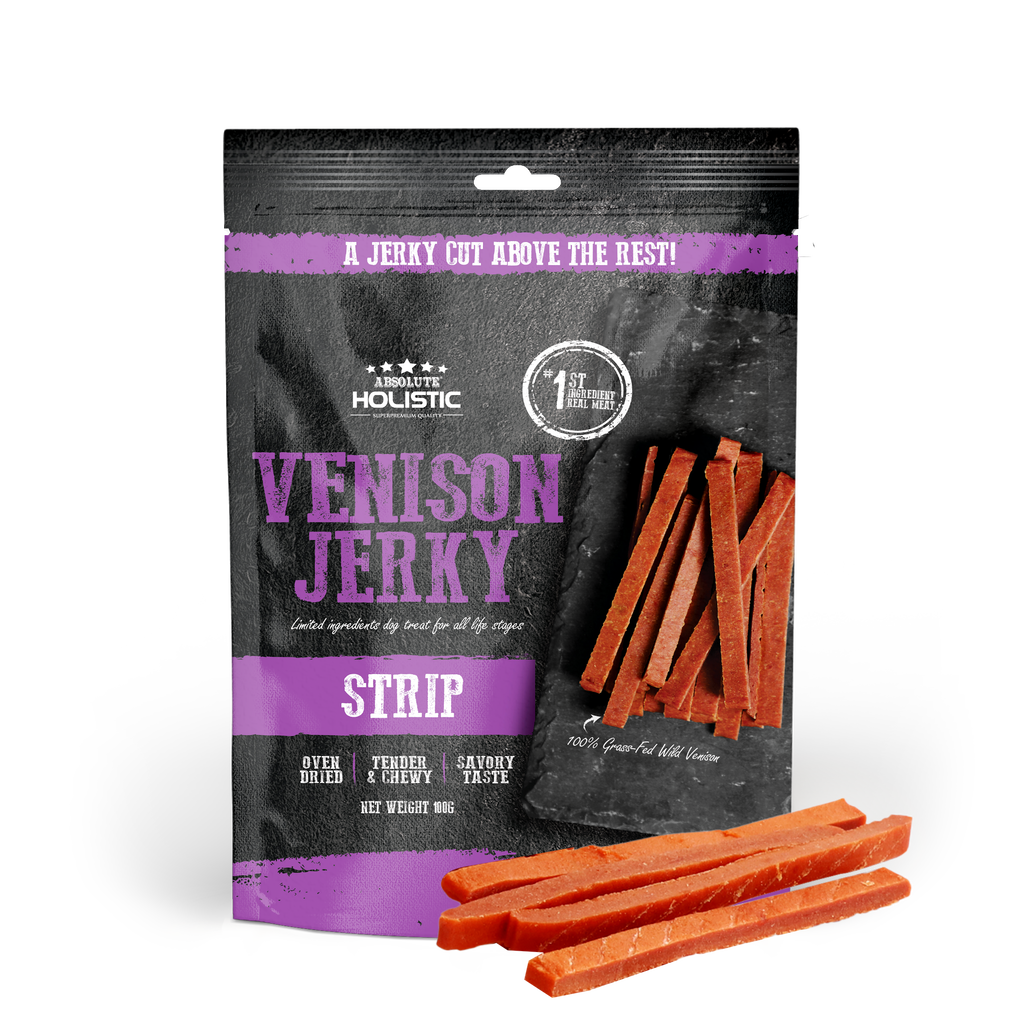 Absolute Holistic Grain Free Treats for Dog - Venison Jerky Loin Strip (100g).