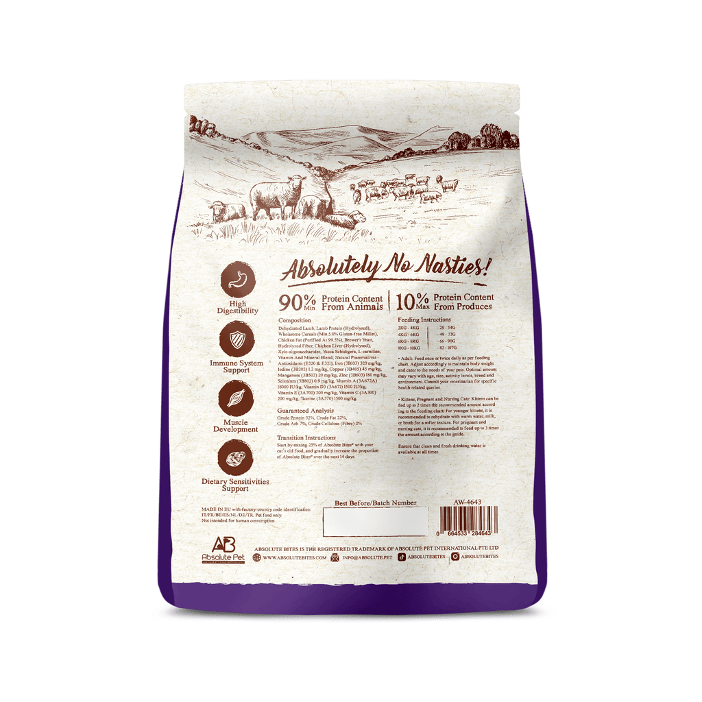 Absolute Bites Wild Age Dry Cat Food - Lamb (12lbs).