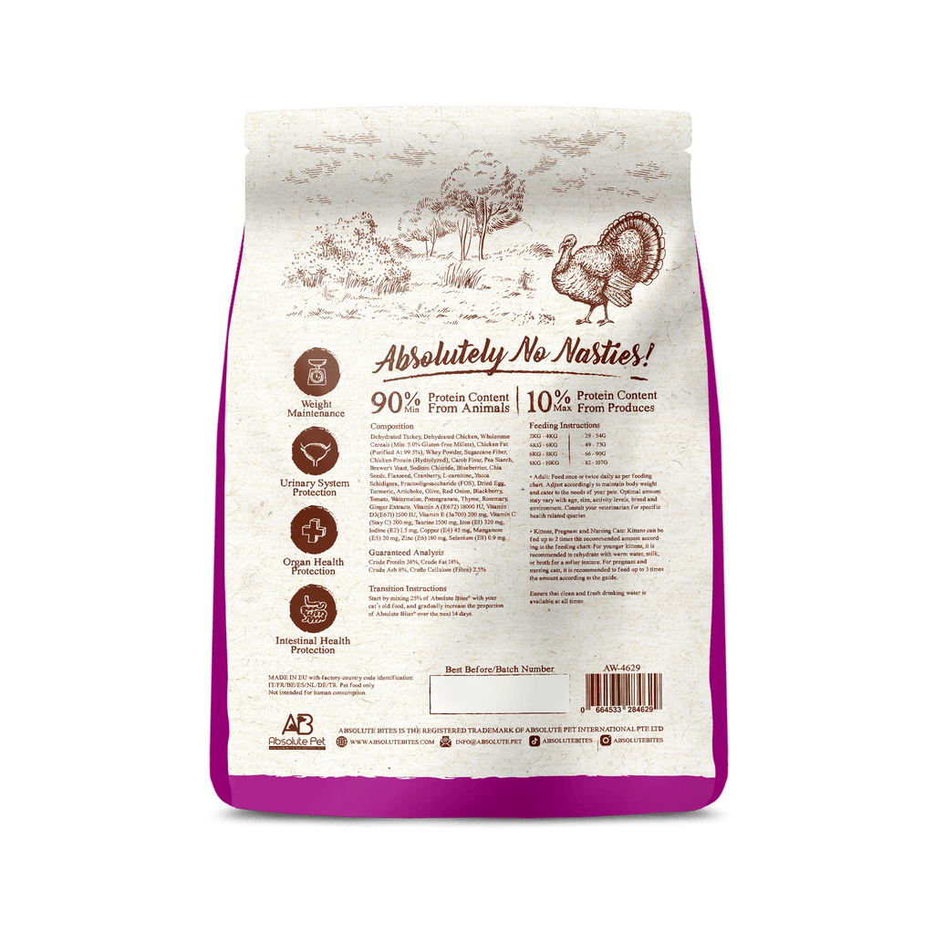Absolute Bites Wild Age Dry Cat Food - Turkey (12lbs).