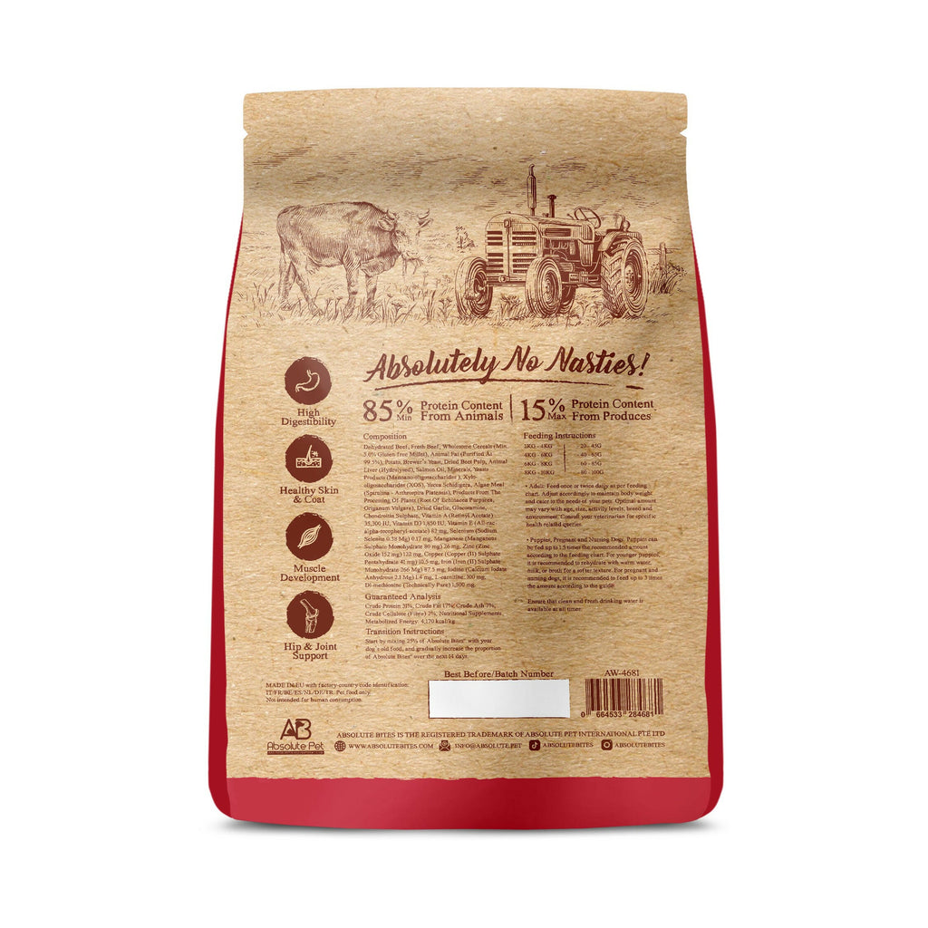 Absolute Bites Wild Age Dry Dog Food - Beef & Potato (22lbs).