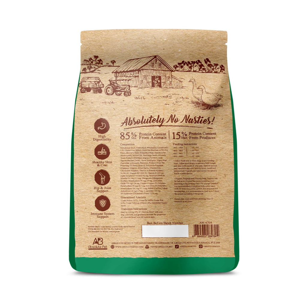 Absolute Bites Wild Age Dry Dog Food - Duck & Potato (22lbs).
