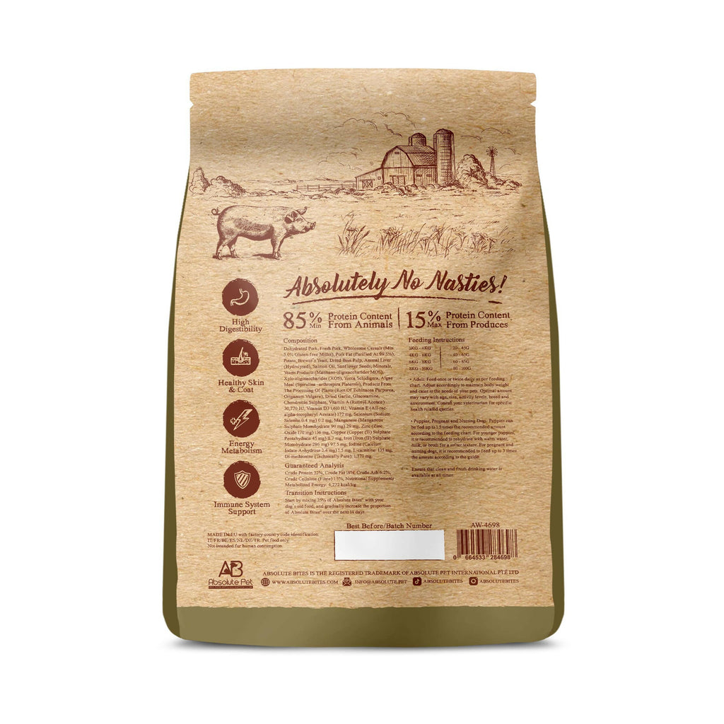 Absolute Bites Wild Age Dry Dog Food - Pork & Potato (22lbs).