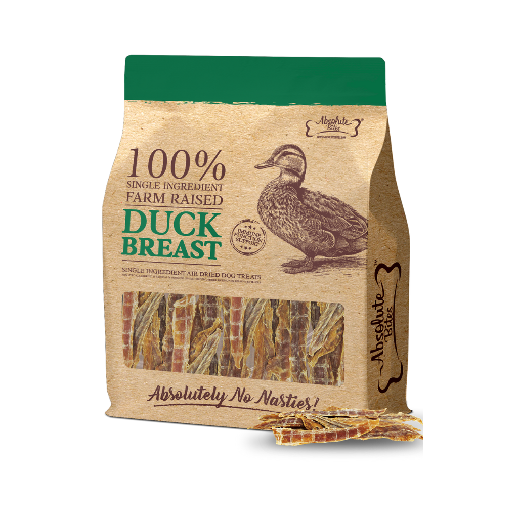 Absolute Bites Single Ingredient Air Dried Treats for Dogs - Duck Breast (350g).