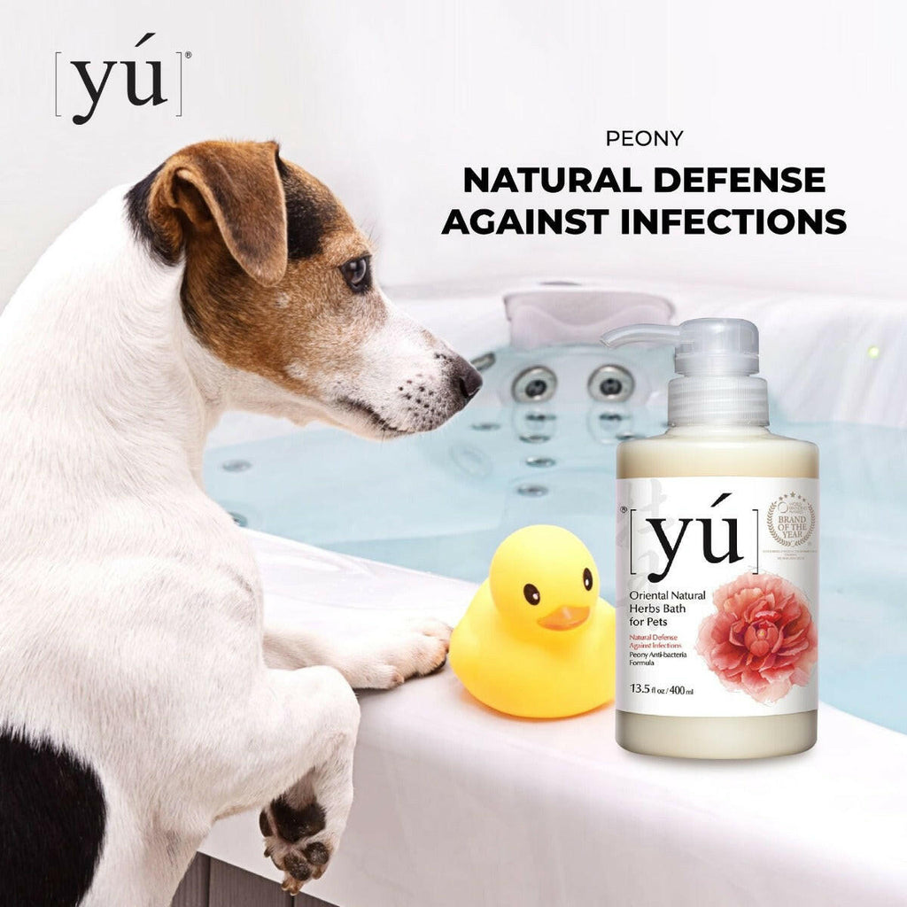 YU Oriental Natural Herbs Bath Shampoo for Cats & Dogs -  Peony Anti-Bacterial Formula (400ml).