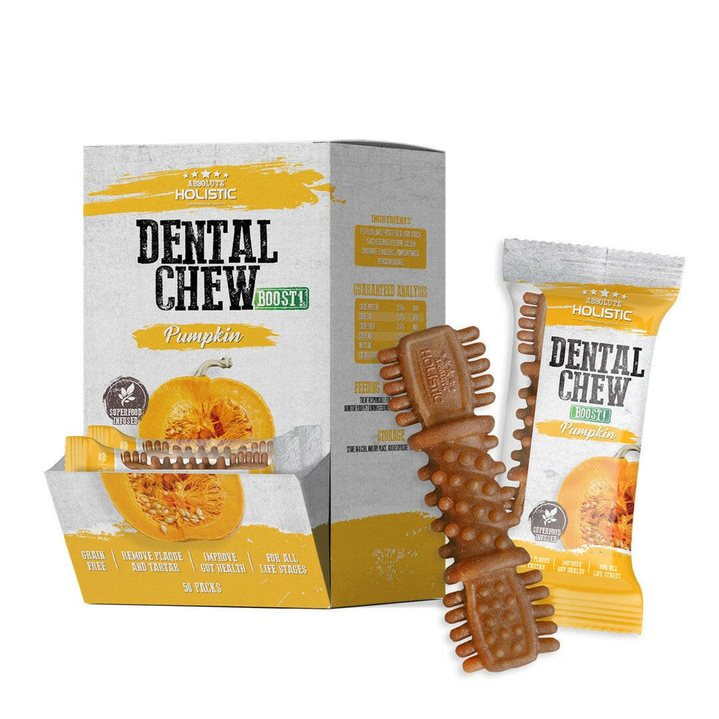 [CTN OF 50] Absolute Holistic BOOST Dental Chew for Dogs - Pumpkin (4") | Infused with Superfood.
