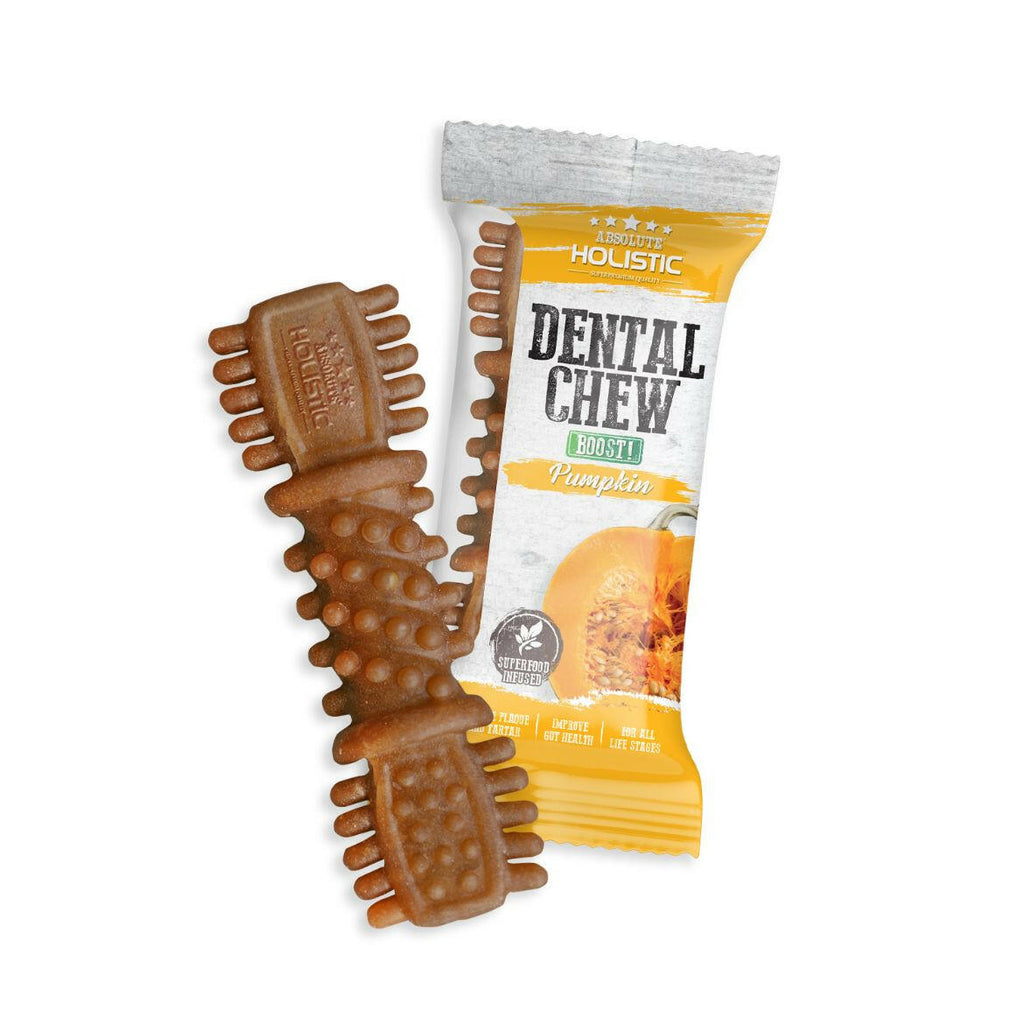 [CTN OF 50] Absolute Holistic BOOST Dental Chew for Dogs - Pumpkin (4") | Infused with Superfood.