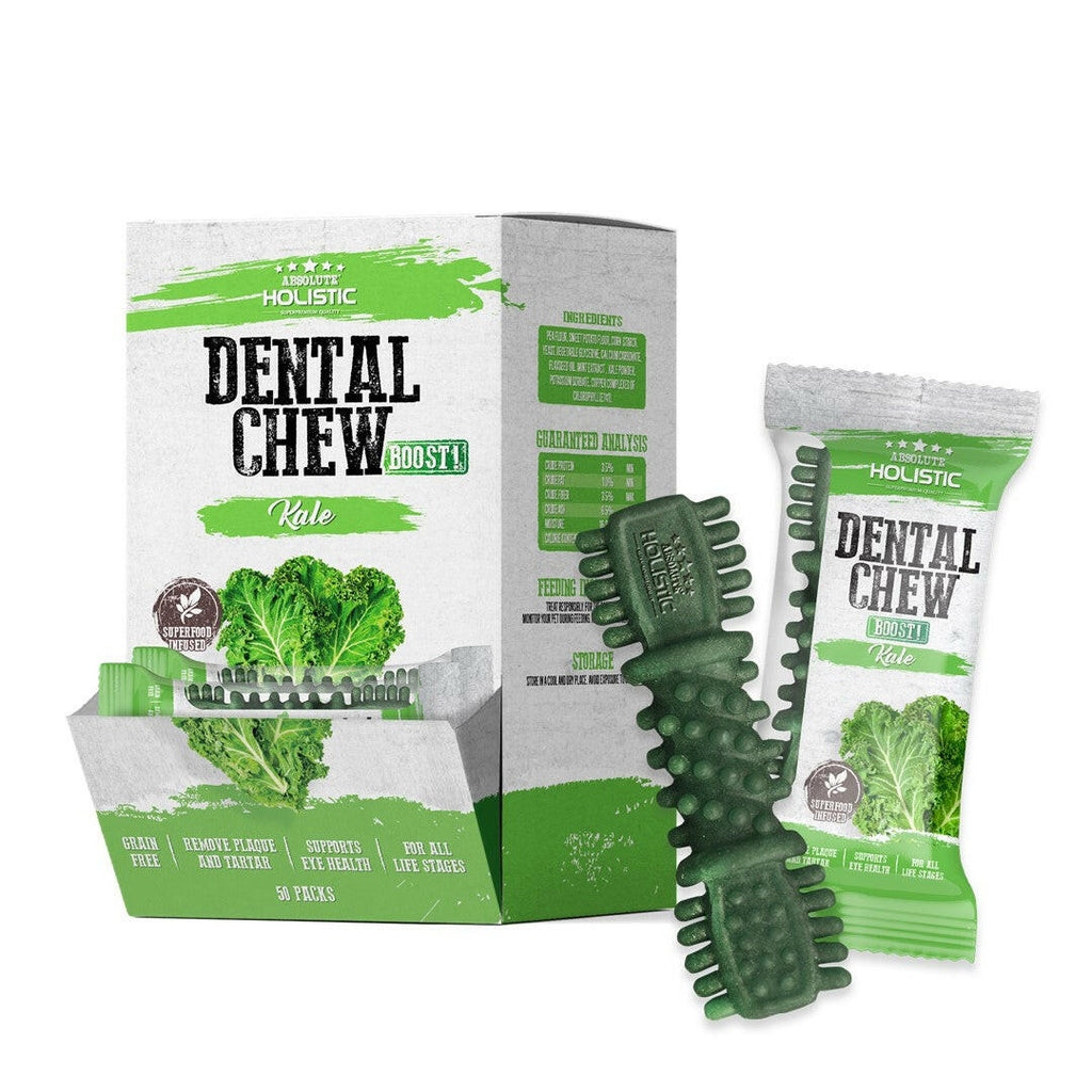 [CTN OF 50] Absolute Holistic BOOST Dental Chew for Dogs - Kale (4") | Infused with Superfood.
