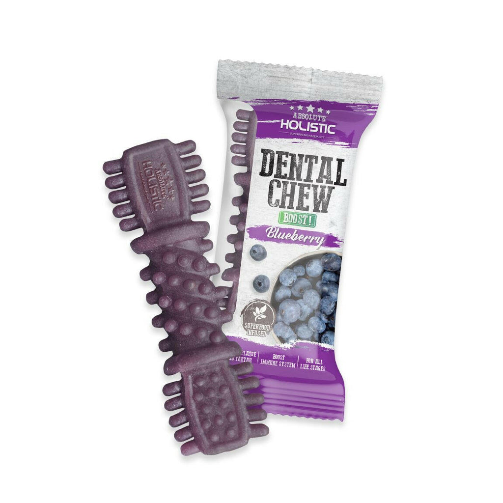 [CTN OF 50] Absolute Holistic BOOST Dental Chew for Dogs - Blueberry (4") | Infused with Superfood.