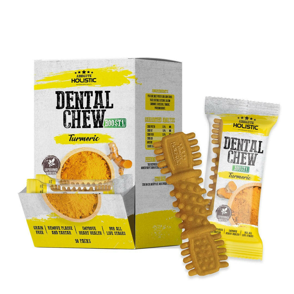 [CTN OF 50] Absolute Holistic BOOST Dental Chew for Dogs - Turmeric (4") | Infused with Superfood.