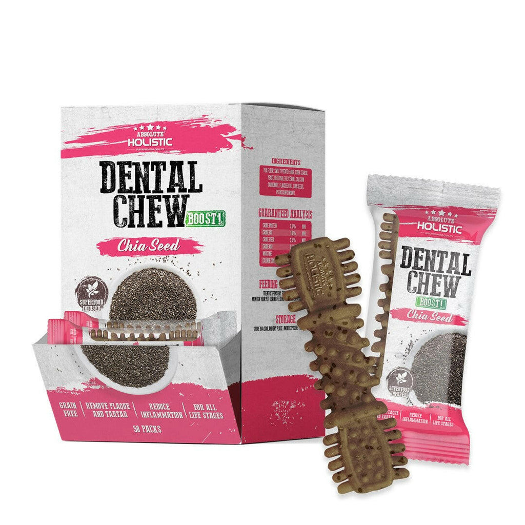 [CTN OF 50] Absolute Holistic BOOST Dental Chew for Dogs - Chia Seed (4") | Infused with Superfood.