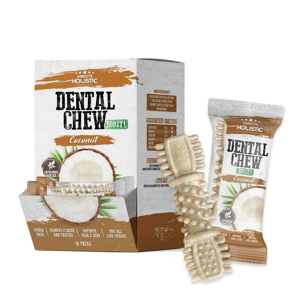 [CTN OF 50] Absolute Holistic BOOST Dental Chew for Dogs - Coconut (4") | Infused with Superfood.