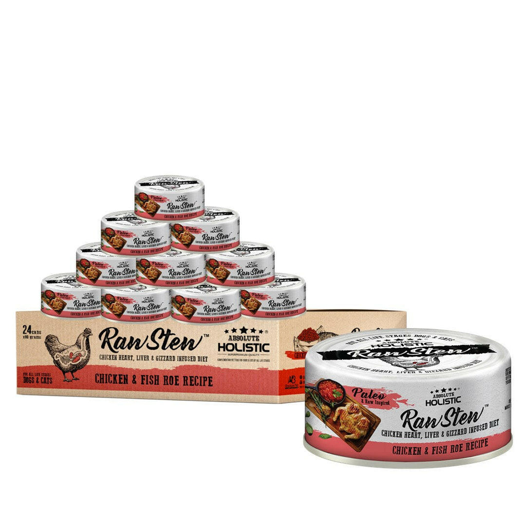 [CTN OF 24] Absolute Holistic Raw Stew Canned Food for Cats & Dogs - Chicken & Fish Roe (80g).