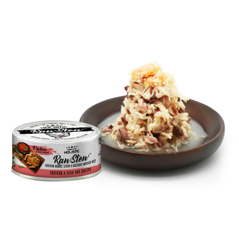 [CTN OF 24] Absolute Holistic Raw Stew Canned Food for Cats & Dogs - Chicken & Fish Roe (80g).