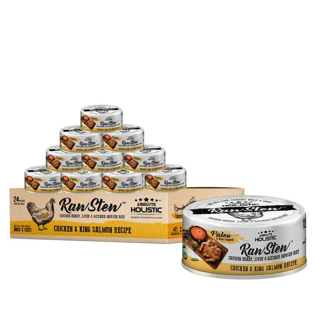 [CTN OF 24] Absolute Holistic Raw Stew Canned Food for Cats & Dogs - Chicken & Salmon (80g).
