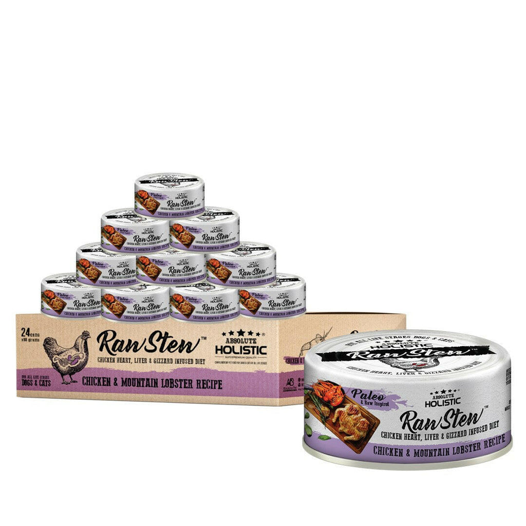 [CTN OF 24] Absolute Holistic Raw Stew Canned Food for Cats & Dogs - Chicken & Lobster (80g).