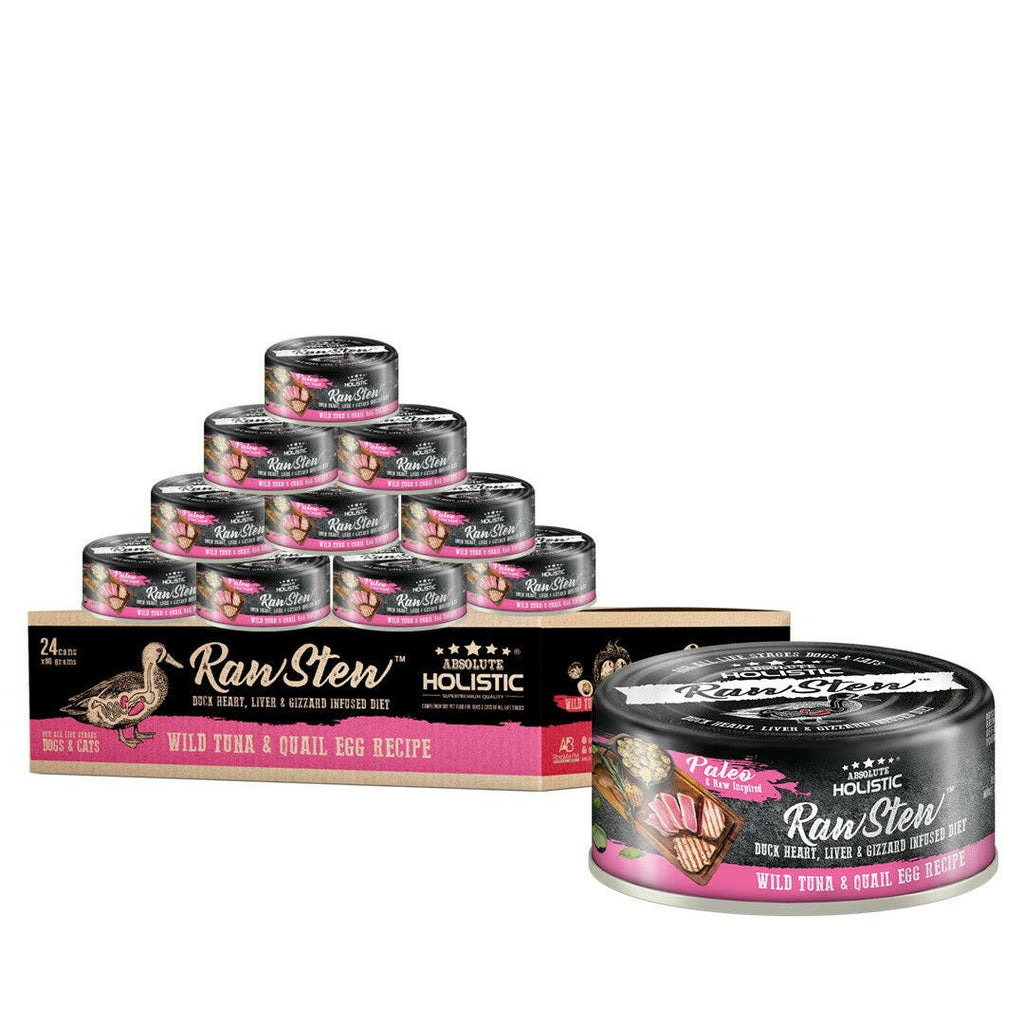 [CTN OF 24] Absolute Holistic Raw Stew Canned Food for Cats & Dogs - Tuna & Quail Egg (80g).
