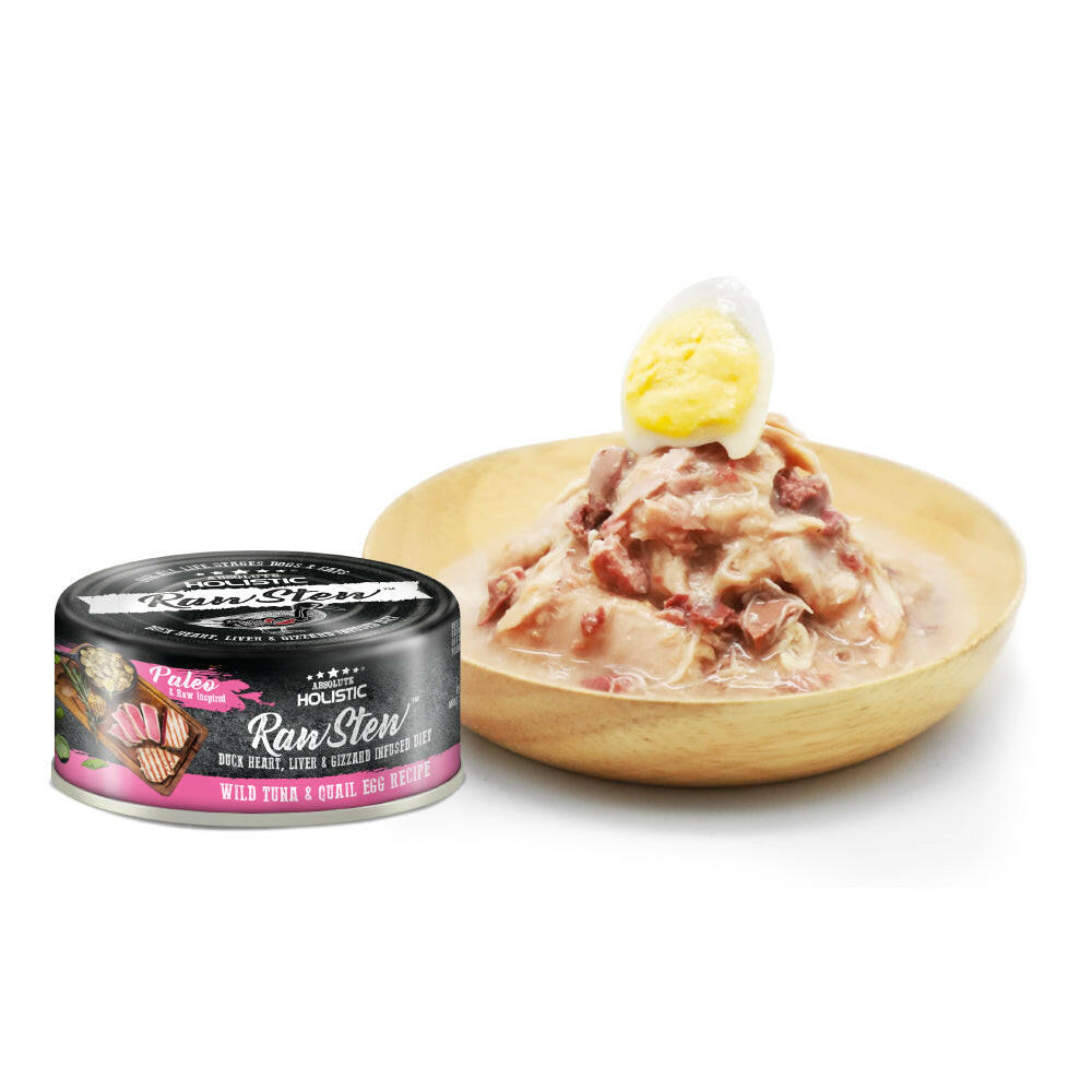 [CTN OF 24] Absolute Holistic Raw Stew Canned Food for Cats & Dogs - Tuna & Quail Egg (80g).
