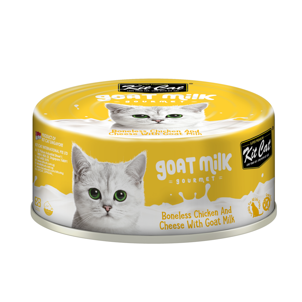 [CTN OF 24] Kit Cat Goat Milk Gourmet Canned Cat Food - Chicken & Cheese (70g).