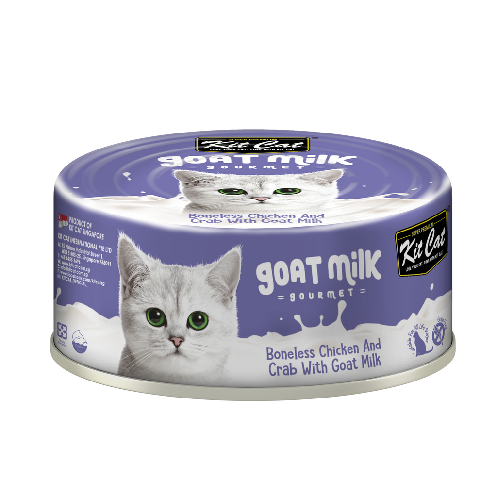 [CTN OF 24] Kit Cat Goat Milk Gourmet Canned Cat Food - Chicken & Crab (70g).