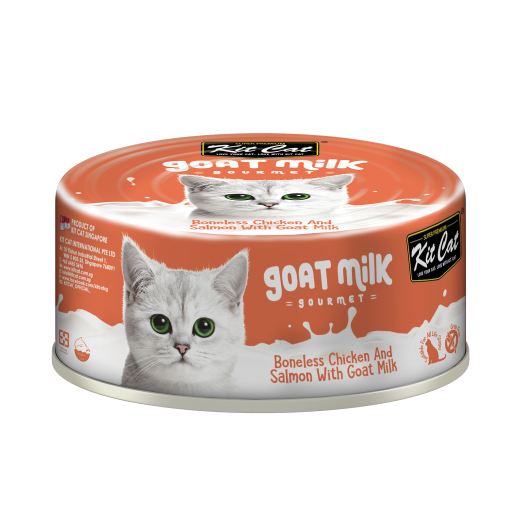 [CTN OF 24] Kit Cat Goat Milk Gourmet Canned Cat Food - Chicken & Salmon (70g).