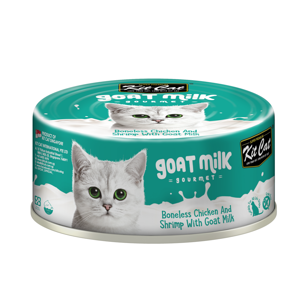 [CTN OF 24] Kit Cat Goat Milk Gourmet Canned Cat Food - Chicken & Shrimp (70g).