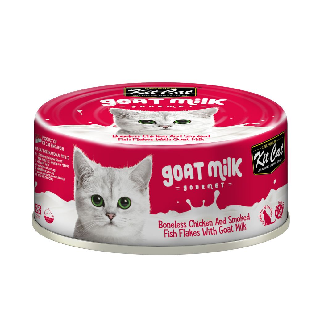 [CTN OF 24] Kit Cat Goat Milk Gourmet Canned Cat Food - Chicken & Smoked Fish (70g).
