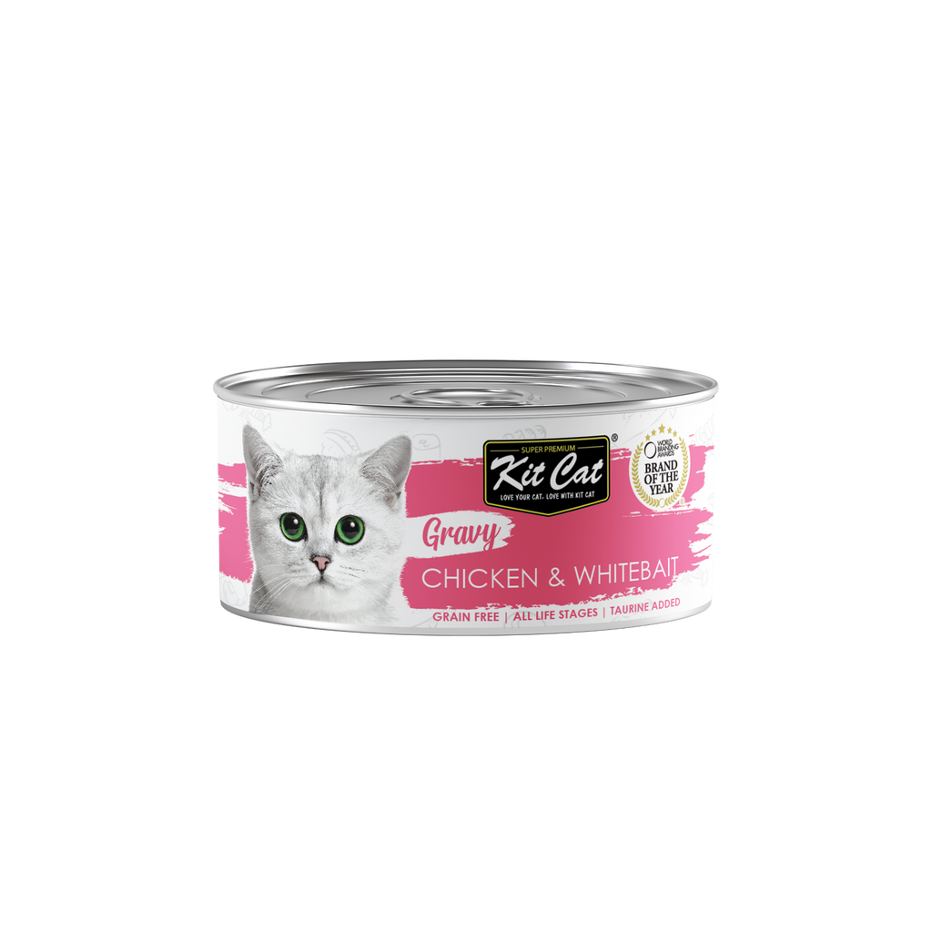 [CTN OF 24] Kit Cat Gravy Cat Canned Food - Chicken & Whitebait (70g).