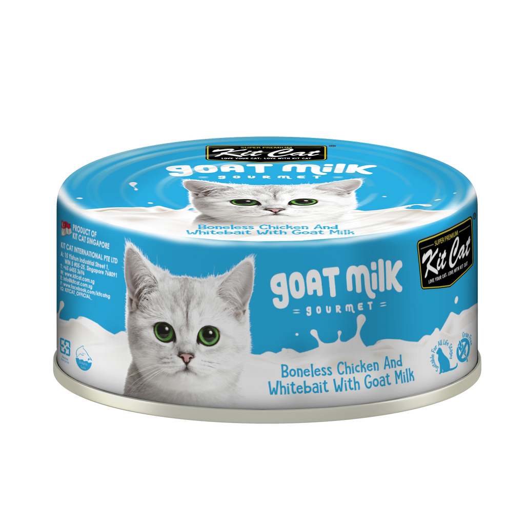 [CTN OF 24] Kit Cat Goat Milk Gourmet Canned Cat Food - Chicken & Whitebait (70g).