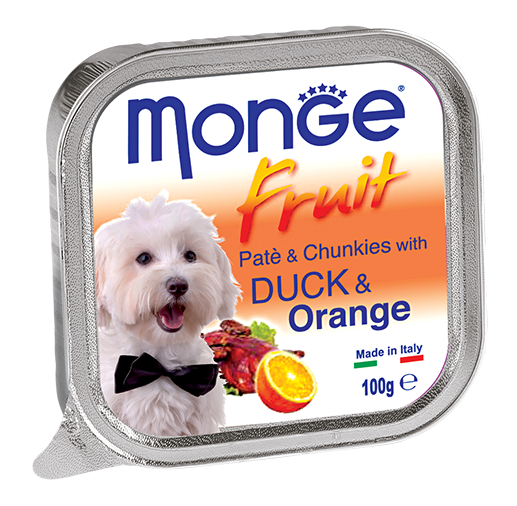 [CTN OF 32] Monge Fruits Pate & Chunkies Wet Dog Food - Duck & Orange (100g).