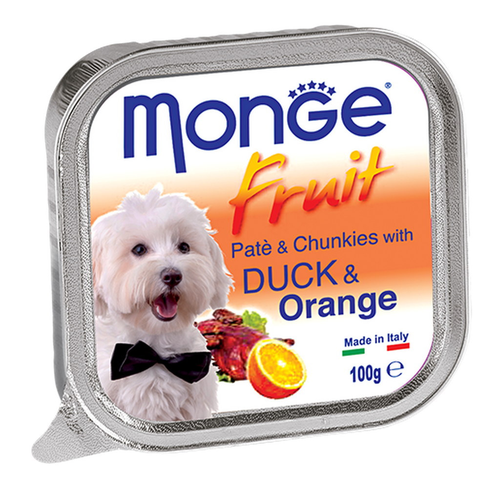 Monge Fruits Pate & Chunkies Wet Dog Food - Duck & Orange (100g).