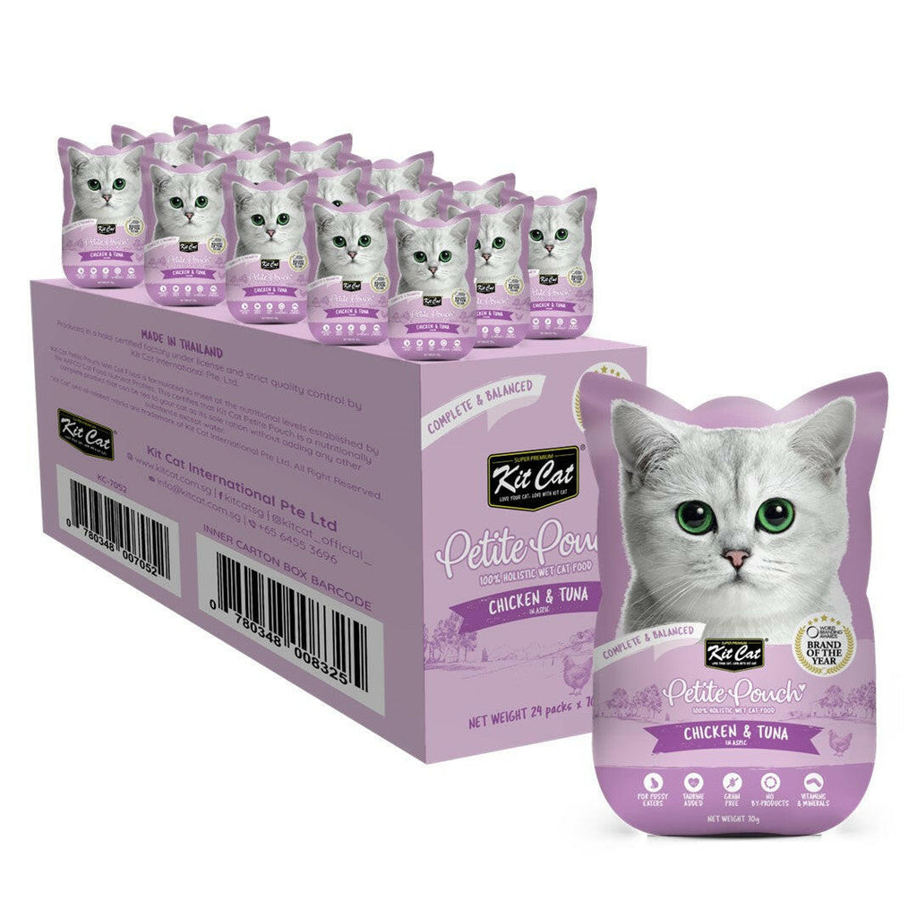 [CTN OF 24] Kit Cat Petite Pouch Complete & Balanced Wet Cat Food - Chicken & Tuna in Aspic (70g).