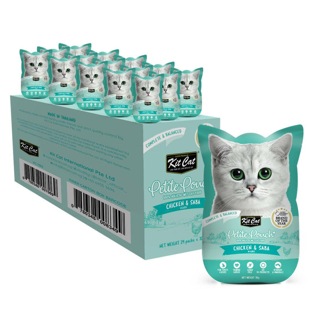 [CTN OF 24] Kit Cat Petite Pouch Complete & Balanced Wet Cat Food - Chicken & Saba in Aspic (70g).