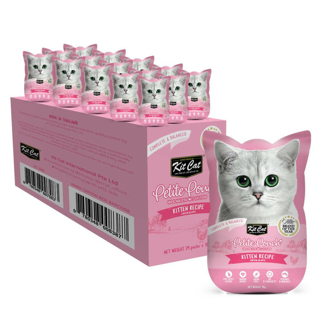 [CTN OF 24] Kit Cat Petite Pouch Complete & Balanced Wet Cat Food - Kitten Chicken in Aspic (70g).