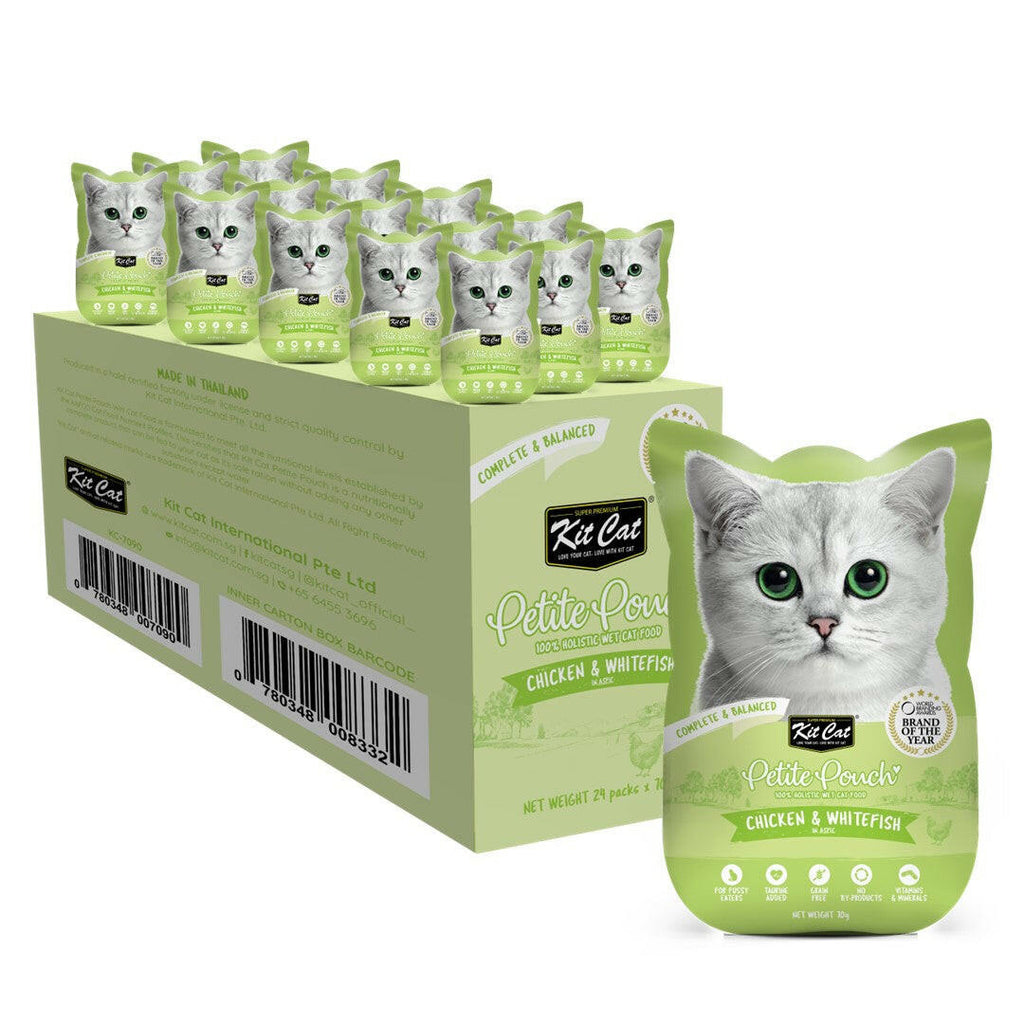 [CTN OF 24] Kit Cat Petite Pouch Complete & Balanced Wet Cat Food - Chicken & Whitefish in Aspic (70g).