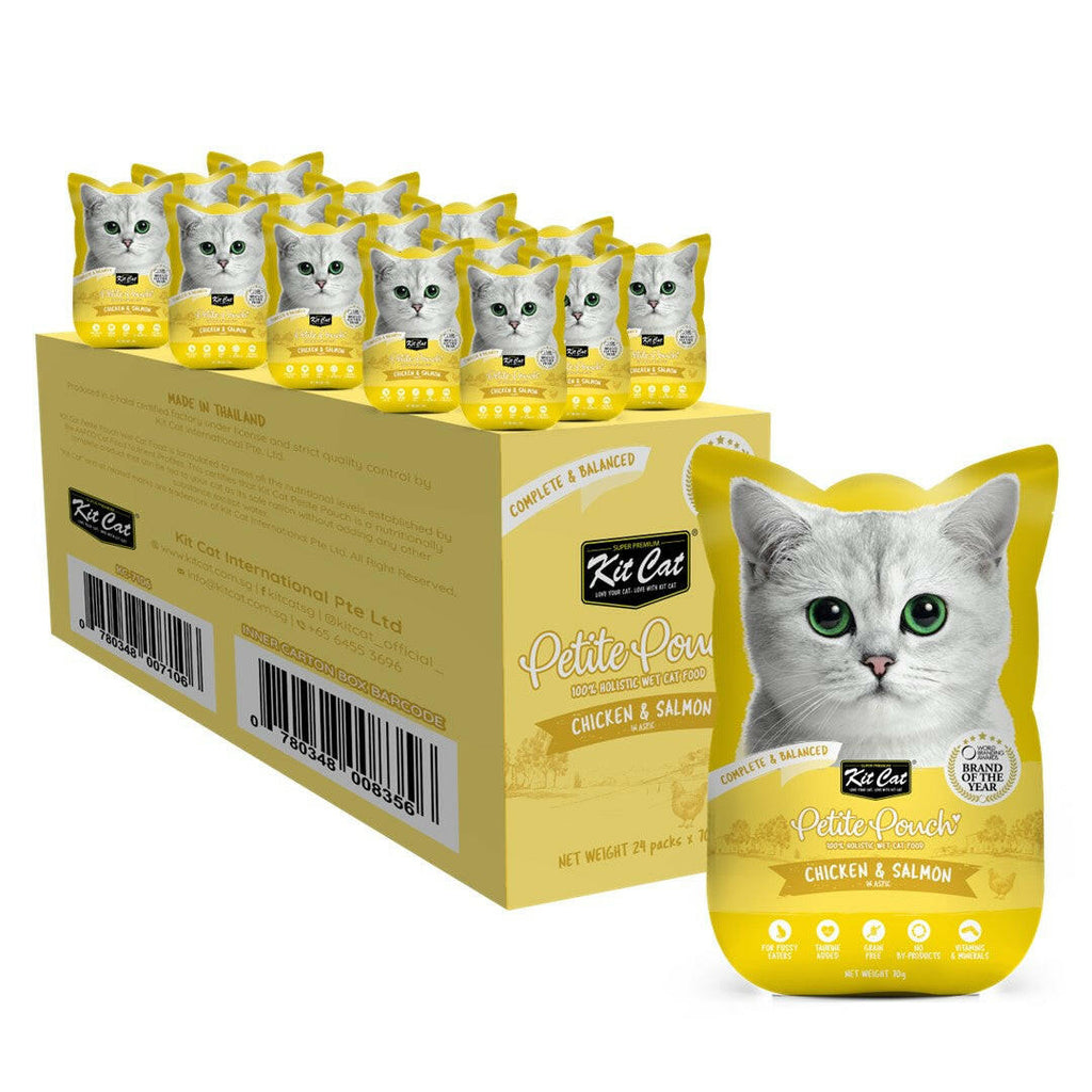 [CTN OF 24] Kit Cat Petite Pouch Complete & Balanced Wet Cat Food - Chicken & Salmon in Aspic (70g).