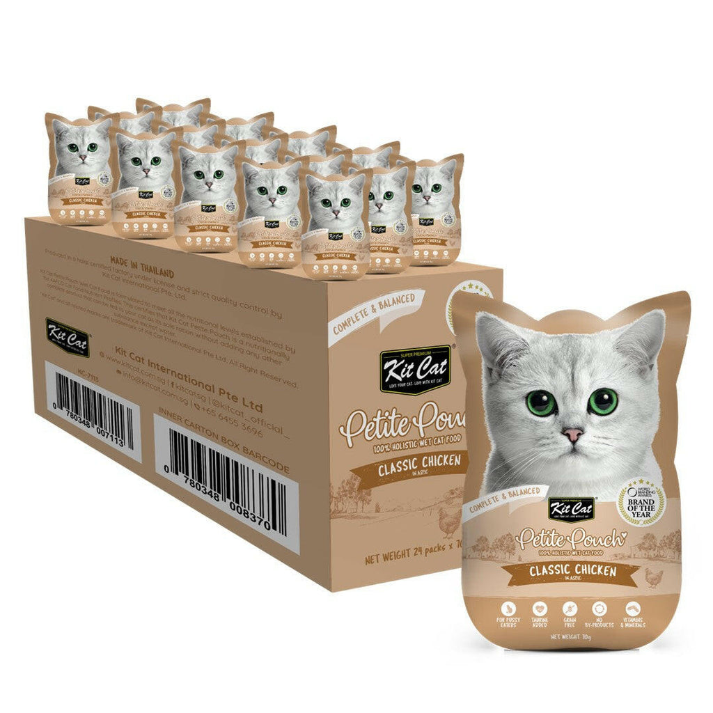 [CTN OF 24] Kit Cat Petite Pouch Complete & Balanced Wet Cat Food - Classic Chicken in Aspic (70g).
