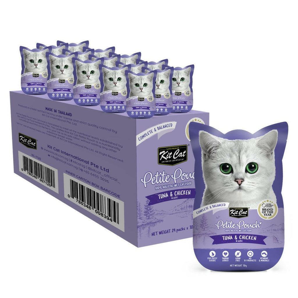 [CTN OF 24] Kit Cat Petite Pouch Complete & Balanced Wet Cat Food - Tuna & Chicken in Aspic (70g).