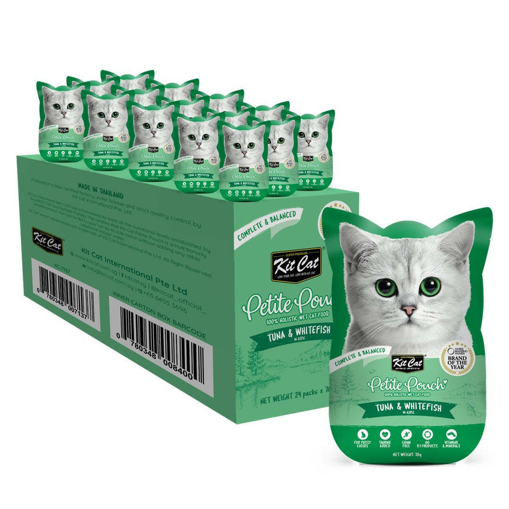 [CTN OF 24] Kit Cat Petite Pouch Complete & Balanced Wet Cat Food - Tuna & Whitefish in Aspic (70g).