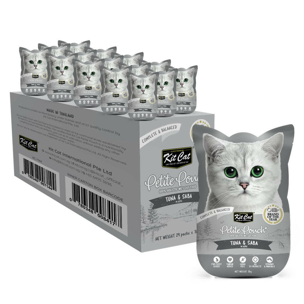 [CTN OF 24] Kit Cat Petite Pouch Complete & Balanced Wet Cat Food - Tuna & Saba in Aspic (70g).