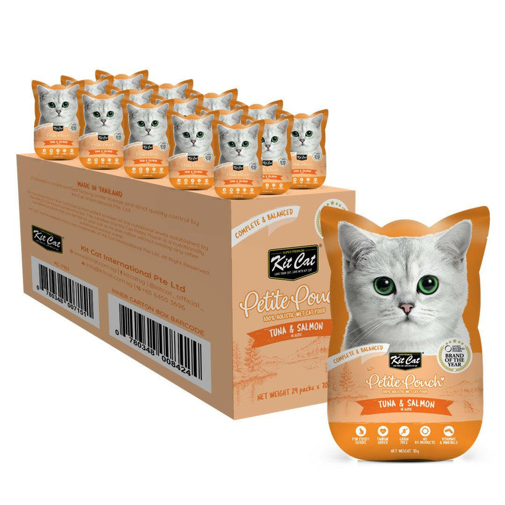 [CTN OF 24] Kit Cat Petite Pouch Complete & Balanced Wet Cat Food - Tuna & Salmon in Aspic (70g).