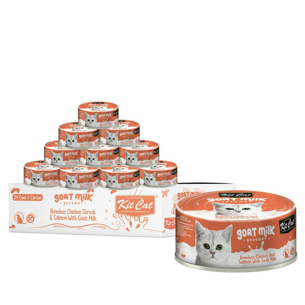 [CTN OF 24] Kit Cat Goat Milk Gourmet Canned Cat Food - Chicken & Salmon (70g).