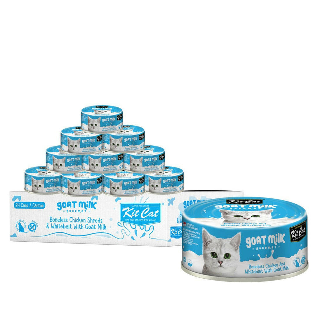 [CTN OF 24] Kit Cat Goat Milk Gourmet Canned Cat Food - Chicken & Whitebait (70g).