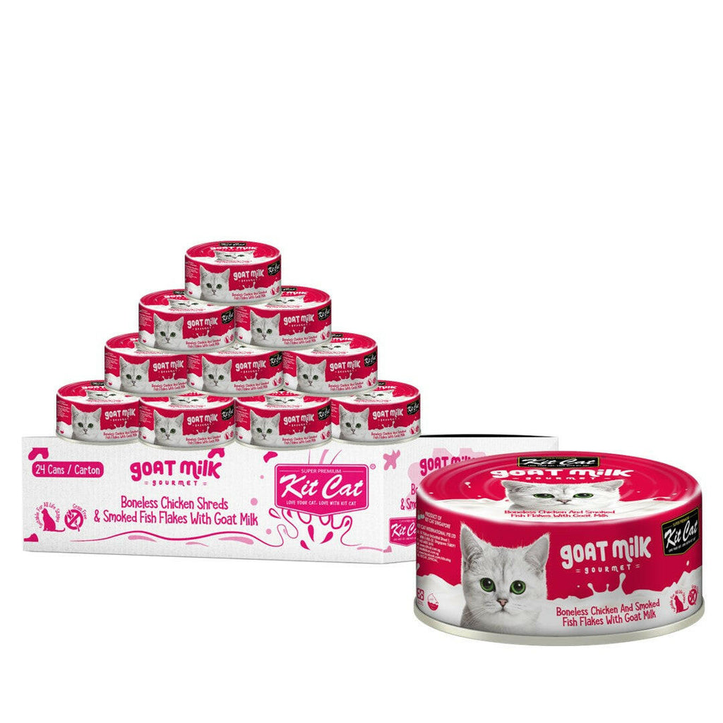 [CTN OF 24] Kit Cat Goat Milk Gourmet Canned Cat Food - Chicken & Smoked Fish (70g).